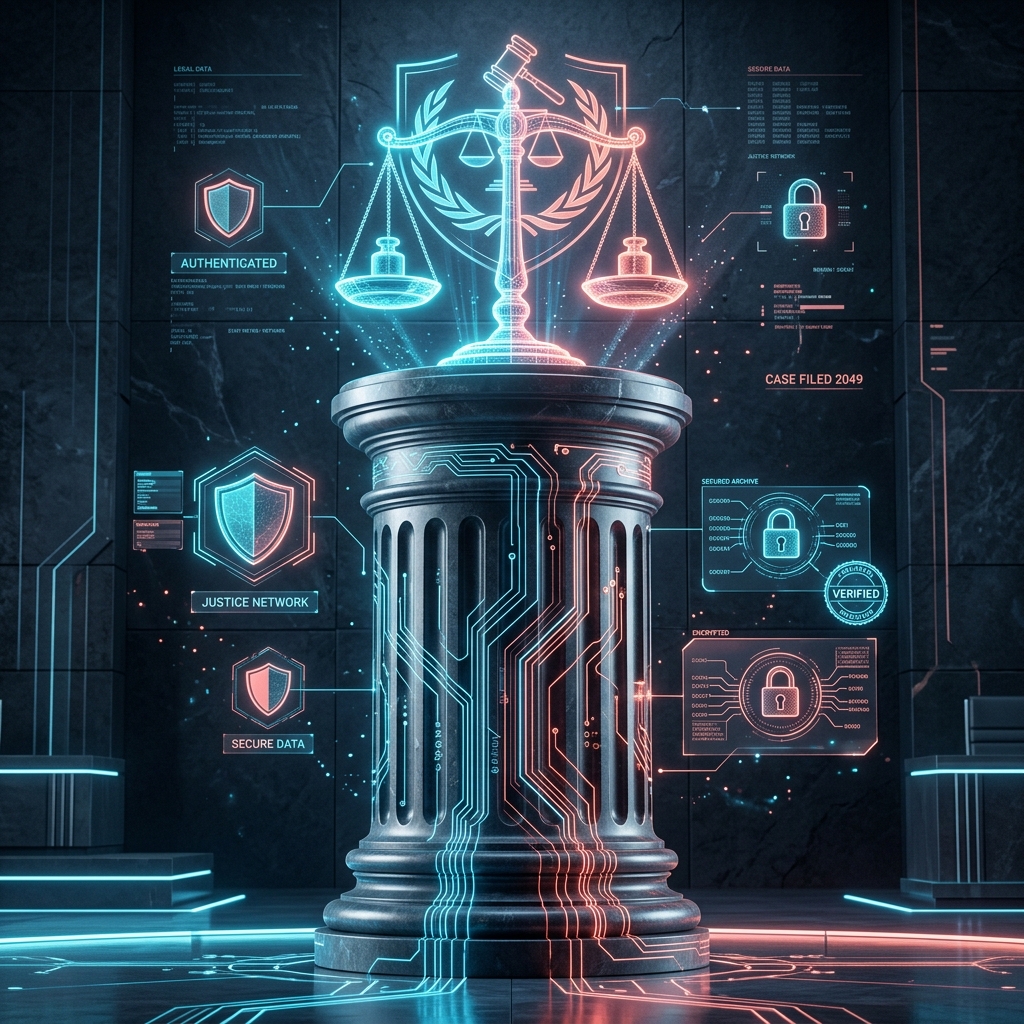 Escala de la justicia digital sobre un fondo de tecnología de datos en Bogotá
