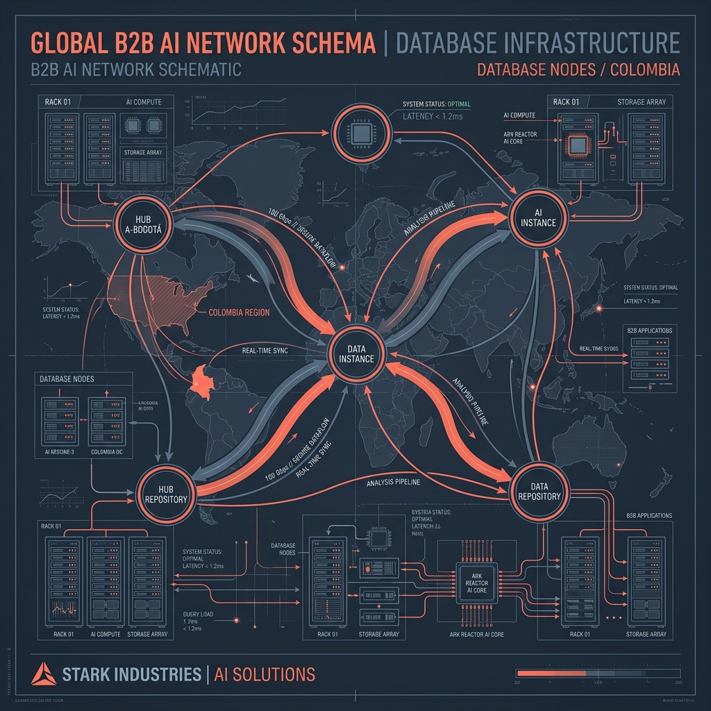 Infraestructura híbrida de Inteligencia Artificial B2B y base de datos con seguridad RLS en Bogotá, Colombia.